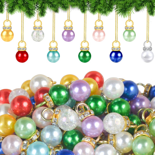 100PCS Christmas Mini Balls Ornaments, 9mm Miniature Multi-color Xmas Tiny Tree Hanging Decorations, 10 Colors Glitter Small Shiny Christmas Balls Pendants for Holiday Party Wedding DIY Craft Supplies