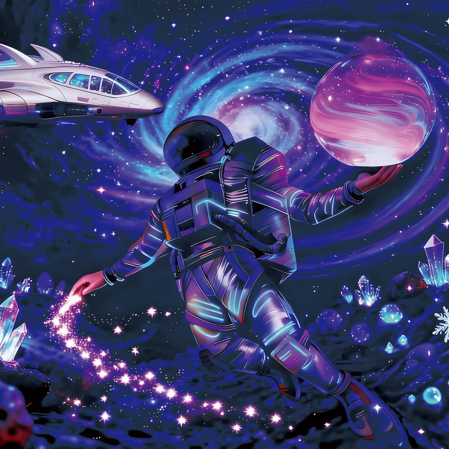 Kosydown Basic Astronaut Space Tapestry Glow in the Dark Room Decor Wall Tapestries, Cool Galaxy Planet Wall Hanging for Men Guys Gamer Room Dorm Living Room 50" L x 40" W