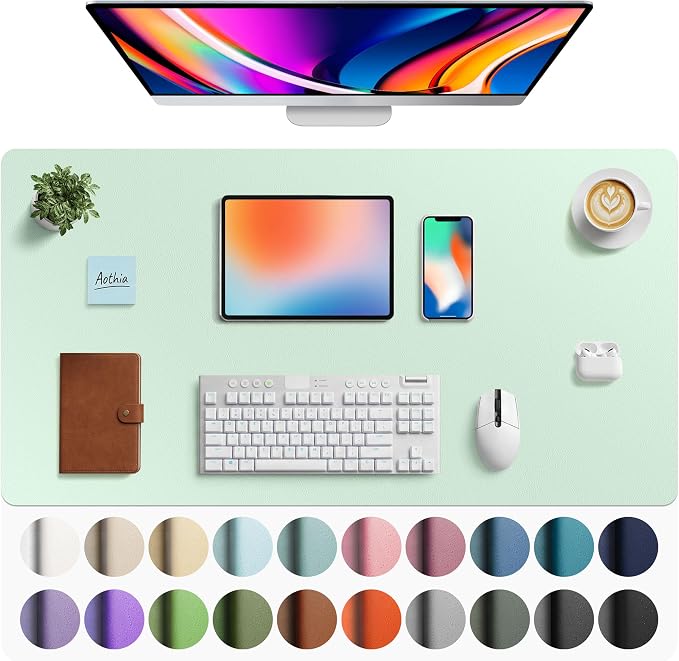 Aothia Faux Leather Desk Mat - Large Mouse Pad, Non-Slip PU Leather Blotter, Waterproof Writing Surface for Office and Home (Aqua, 40" x 24")