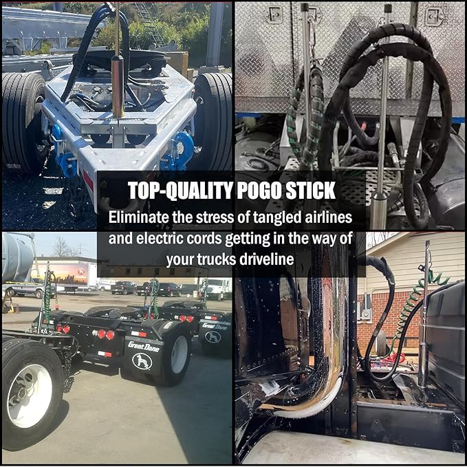 Semi Truck 40" Swivel Pogo Stick w/ 15" Rubber Bungee Cords,Pogo Stick for Air Brake Line & Electric Power Cord Holder,Heavy Duty Pogo Stick w/ 3 & 1 Hole Clamp Rubber Tarp Straps