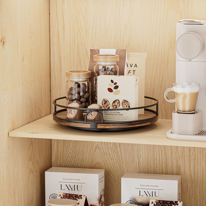 LAMU 9'' Lazy Susan Organizer for Table Top,Wooden Lazy Susan Turntable for Cabinet,Kitchen,Spice Organization,Bathroom Vanity,Rotating Pantry Storage for Table Decor