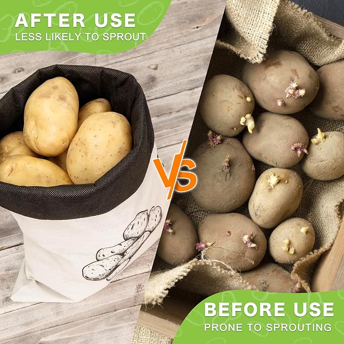 Onion Bag, Potato Bag, Vegetable Storage Bags, Reusable 8-Pound Potatoes Storage Bags With Light-Blocking Liner, Drawstring Closure & Side Access For Vegetable Keep Fresh 16"x11.4"(2Pack)