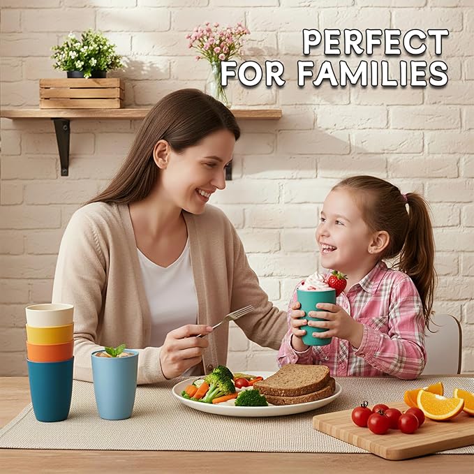 Wrova Wheat Straw Cups 6 PCS Good Alternative to Plastic Reusable Cups 12 oz Unbreakable Drinking Cup Reusable Dishwasher Safe Water Plastic Glasses with 6 Colors