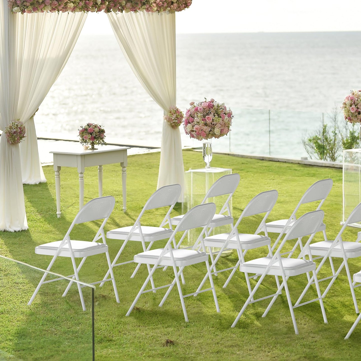 VINGLI 20 Pack Folding Chairs with Padded Seats, Metal Frame with Pu Leather Seat & Back, Capacity 350 lbs, White
