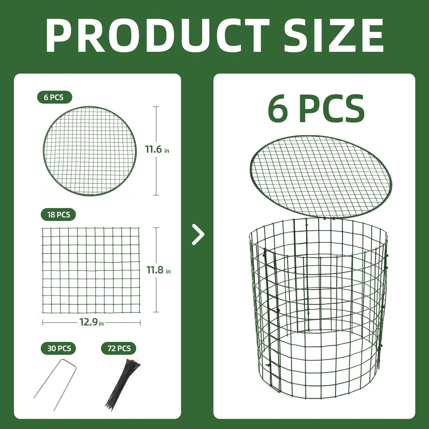 6 Sets of DIY Metal Plant Protectors from Deer, Garden Fencing Animal Barrier Size 11.8 * 12.9 inches, Mesh Plant Cage Chicken Wire Cloche for Plants with Stakes and Nylon Cables