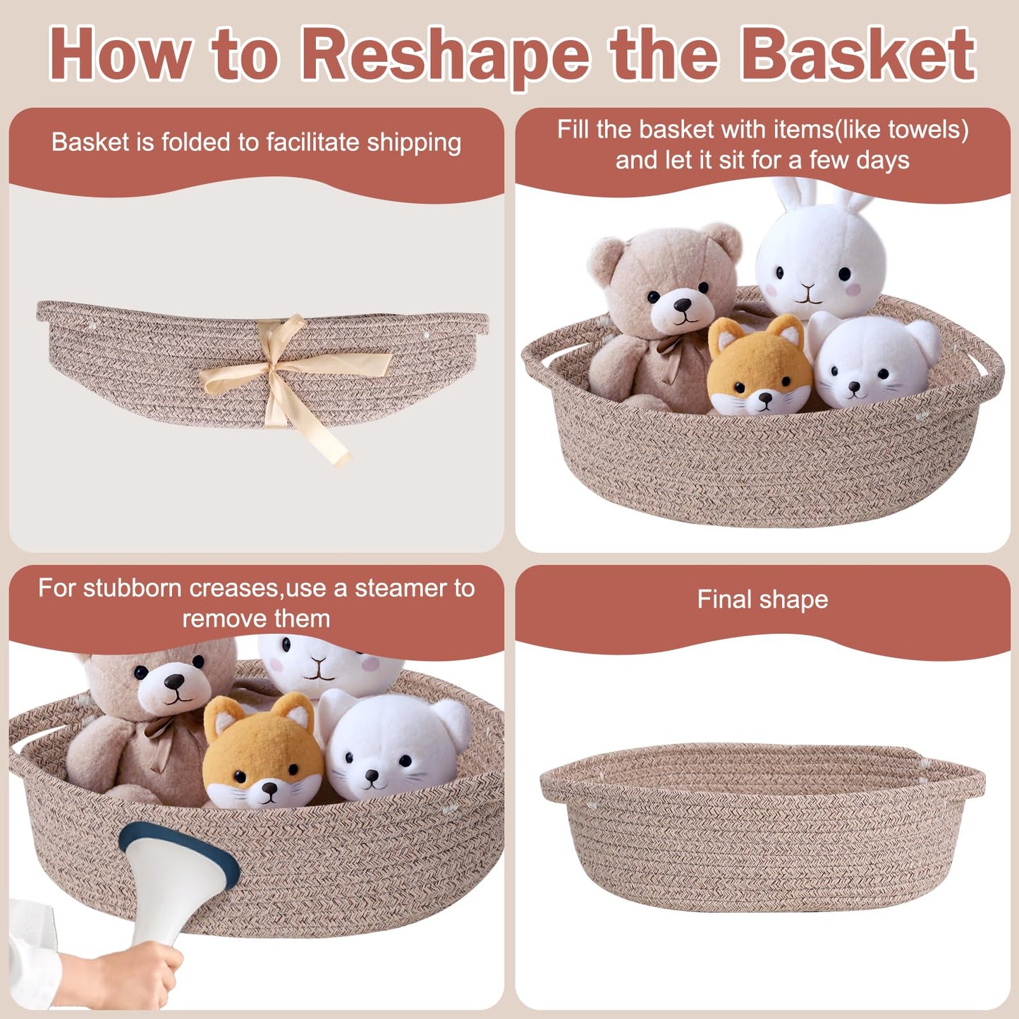 LWYMX Basket for Gifts Empty, Small Woven Basket with Bags and Ribbons, Baby Toy Baskets with Handles, Wicker Storage Bin for Baby Showers or Pet Toy (Brown, 1 Pack (12"x 8"x 3.74"))