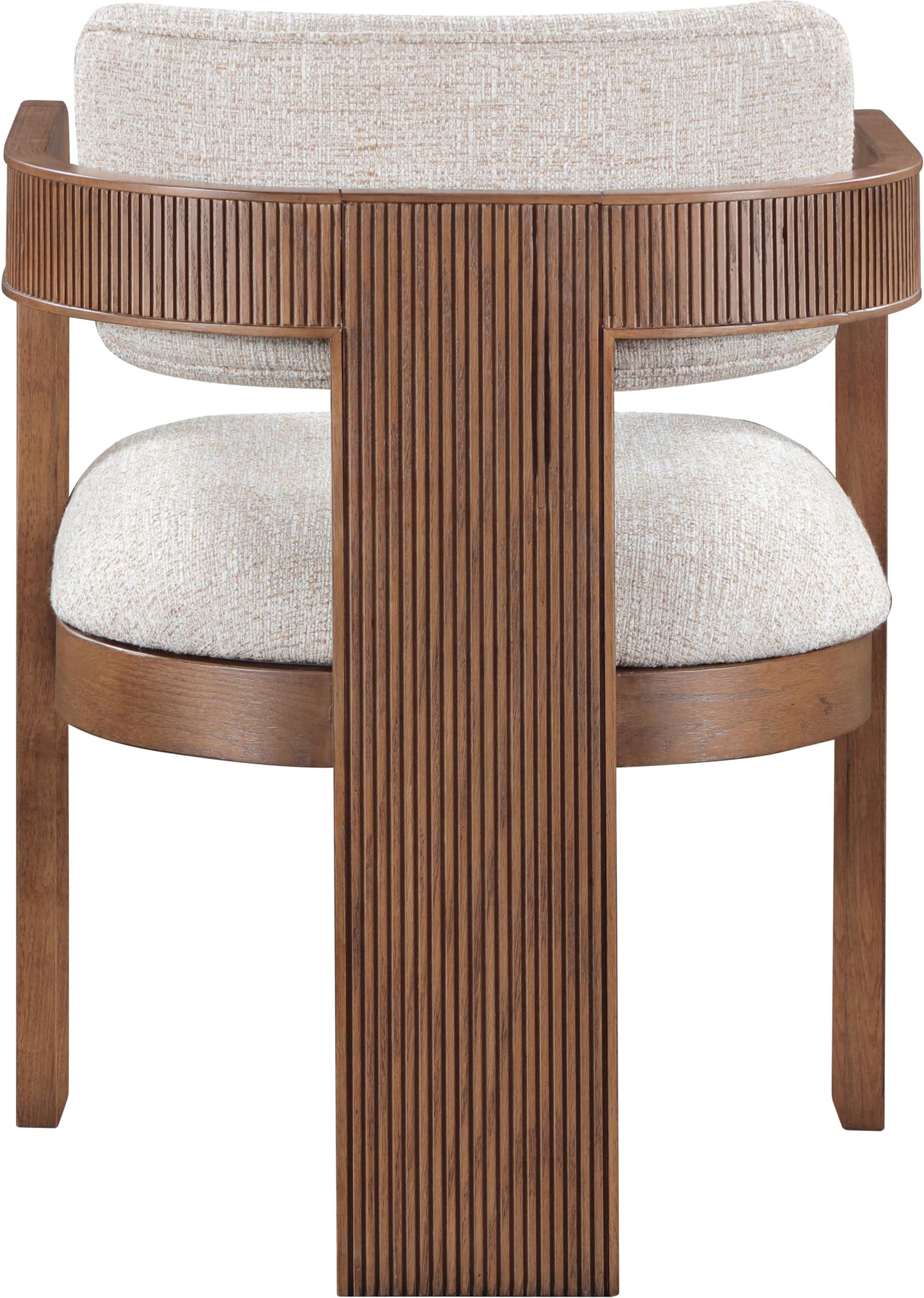 Meridian Furniture 11093Beige-C Sacha Collection Art Deco Dining Chair, Rich Beige Linen Textured Fabric, Two Tone Weave, Solid Fluted Wood Brown Finish, 22.5" W x 22" D x 31" H, Beige, Set of 2