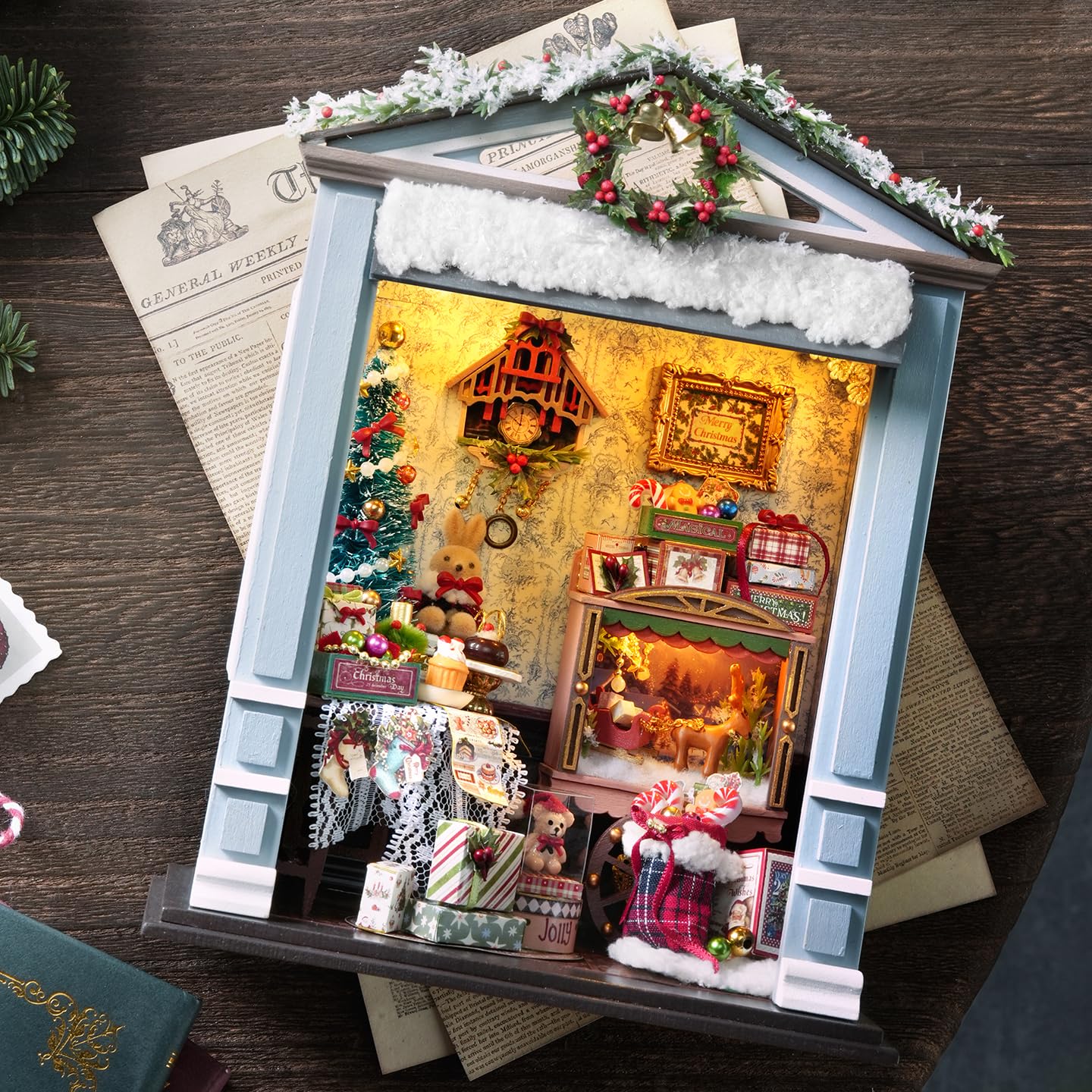 DIY Miniature Christmas House Kit Joyful Gatherings Creative Dollhouse Building Set Holiday Home Decor Craft for Adults
