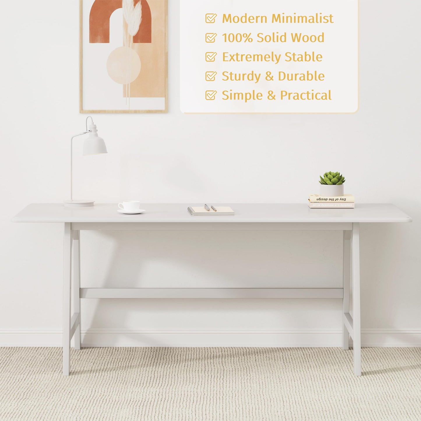 IOTXY Solid Wood Writing Table - 48" W x 24" D Minimalist Computer Desk for Home Office, Work, Study, Creativity, and PC Workstation, White