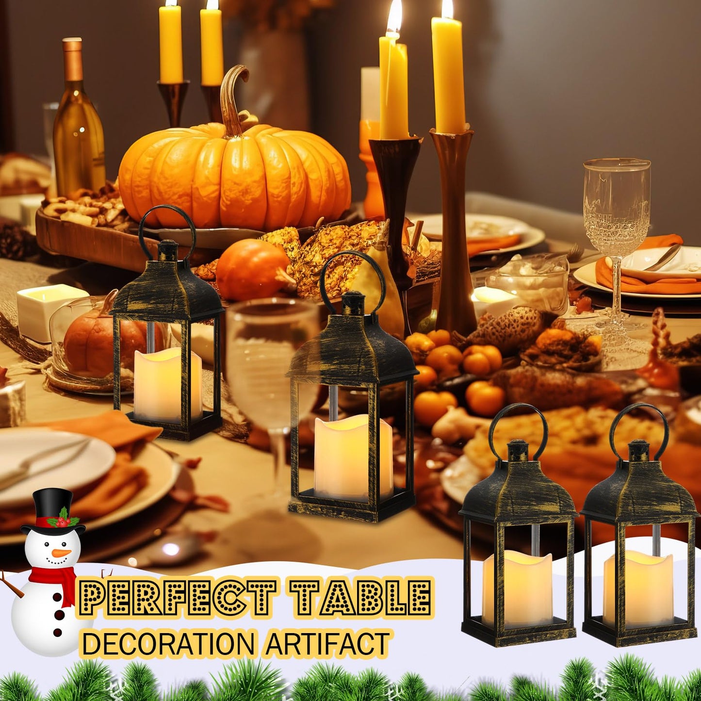 Kittmip 12 Set 10 Inch Bronze Decorative Candle Lanterns Bulk Lanterns Centerpiece with LED Flameless Candle Indoor Outdoor Battery Powered Hanging Lights for Wedding Mother Day Party Decoration