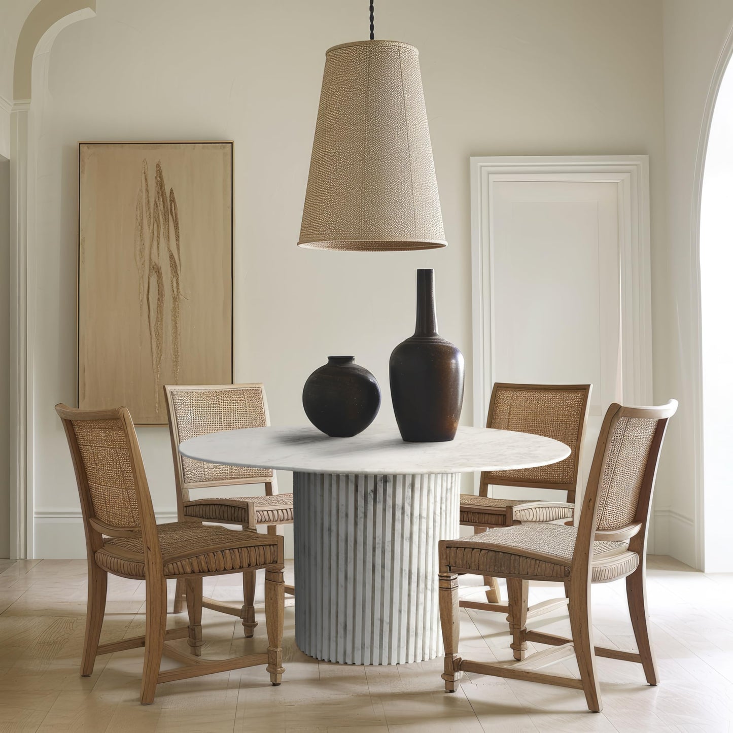 Meridian Furniture 248White-DT48 Genoa Collection Art Deco Dining Table with Handcrafted Genuine Marble, White Marble with Light Grey Veining, 48" W x 48" D x 30" H, White