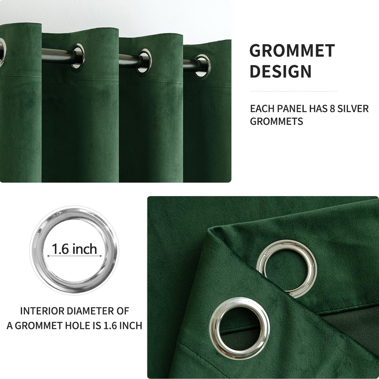 MIULEE Christmas Velvet Curtains Emerald Green Elegant Grommet Curtain Thermal Insulated Soundproof Room Darkening Curtains/Drapes for Classical Living Room Bedroom Decor 52 x 84 Inch Set of 2