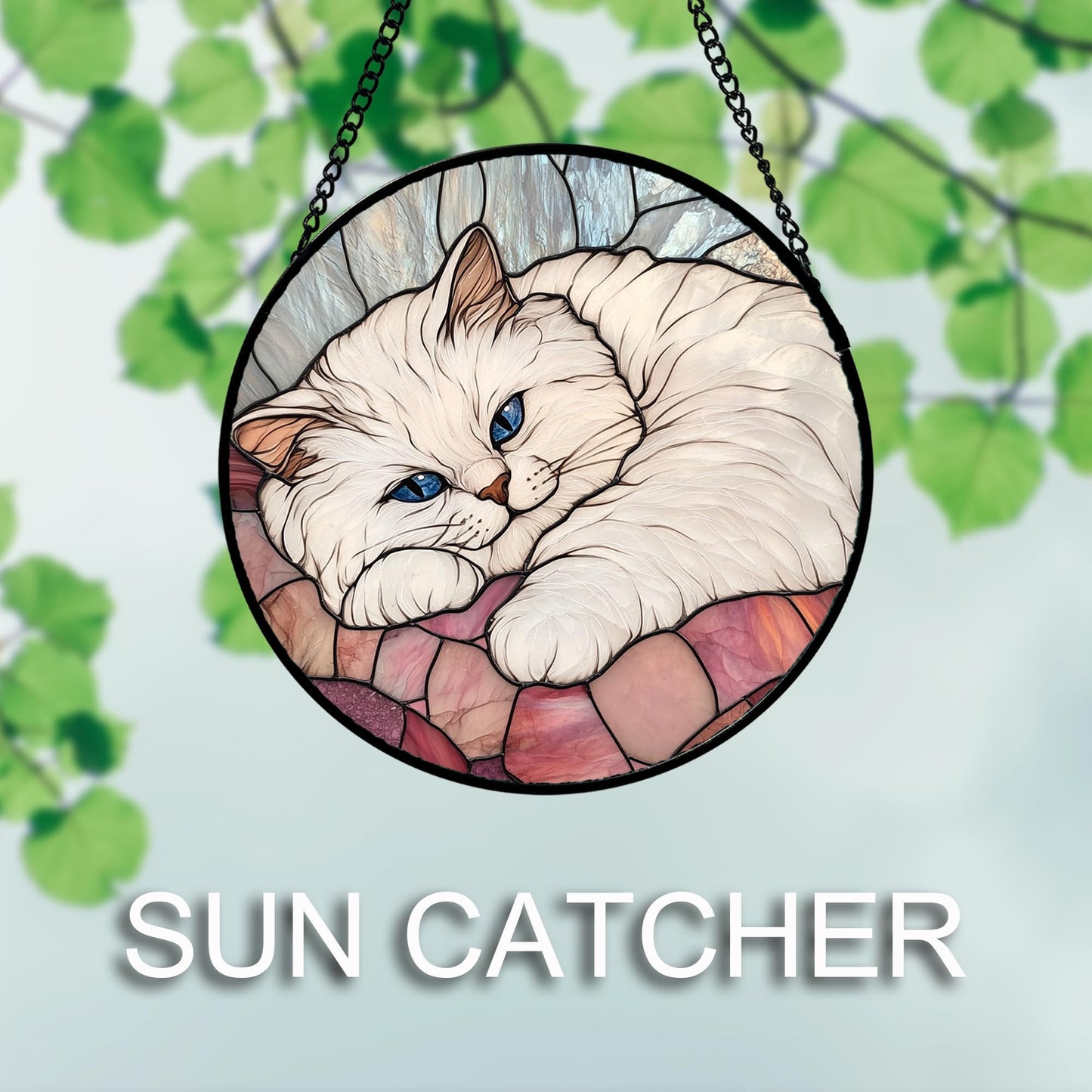 AMDERVEN Stained Glass Window Hanging 4 Pcs Set Cute Cat 6.3" - Suncatcher Door Garden Sun Catcher Decor Birthday Mother's Day Christmas Comfort Gifts for Lost Pet Woman Nana Mom Men Friend