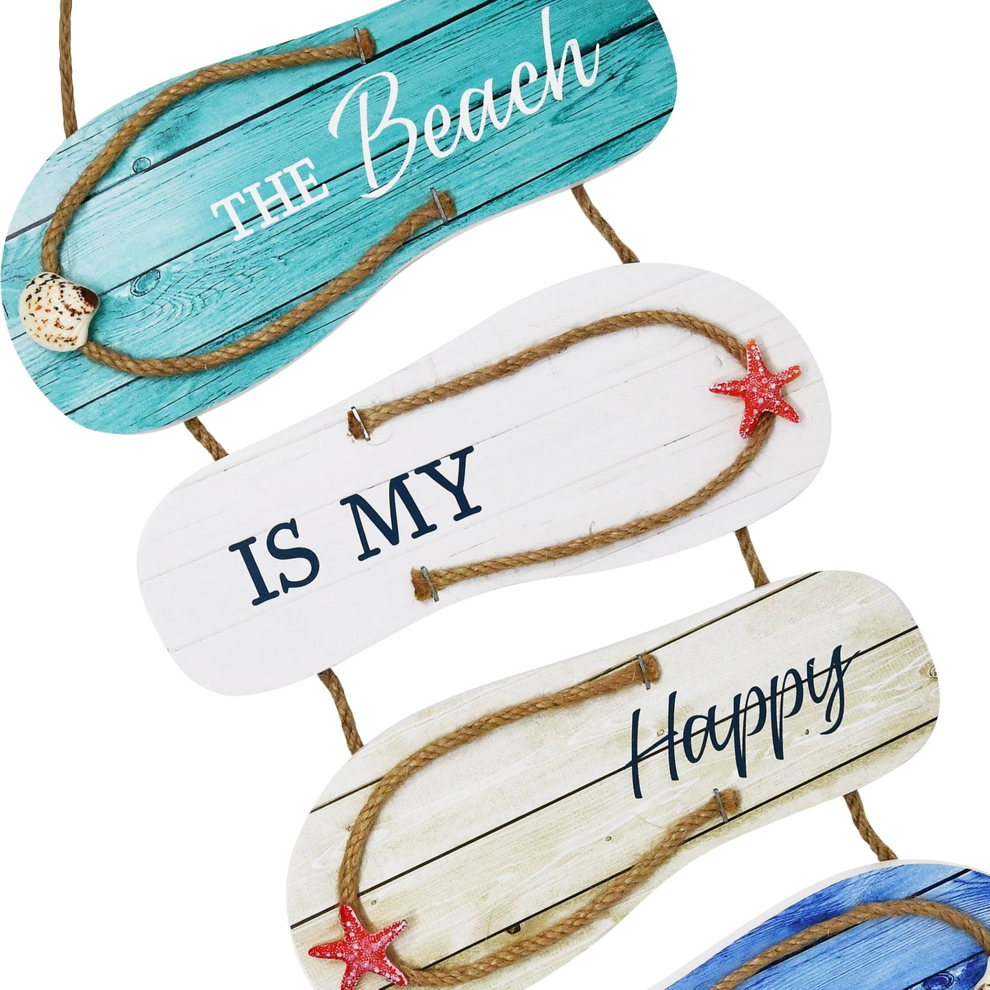 Wooden Flip Flop Beach Decor Sign Nautical Coastal Wood Wall Decor with Rope Hanger Summer Indoor and Outdoor Wall Accent for Bathroom, Bedroom & Living Room
