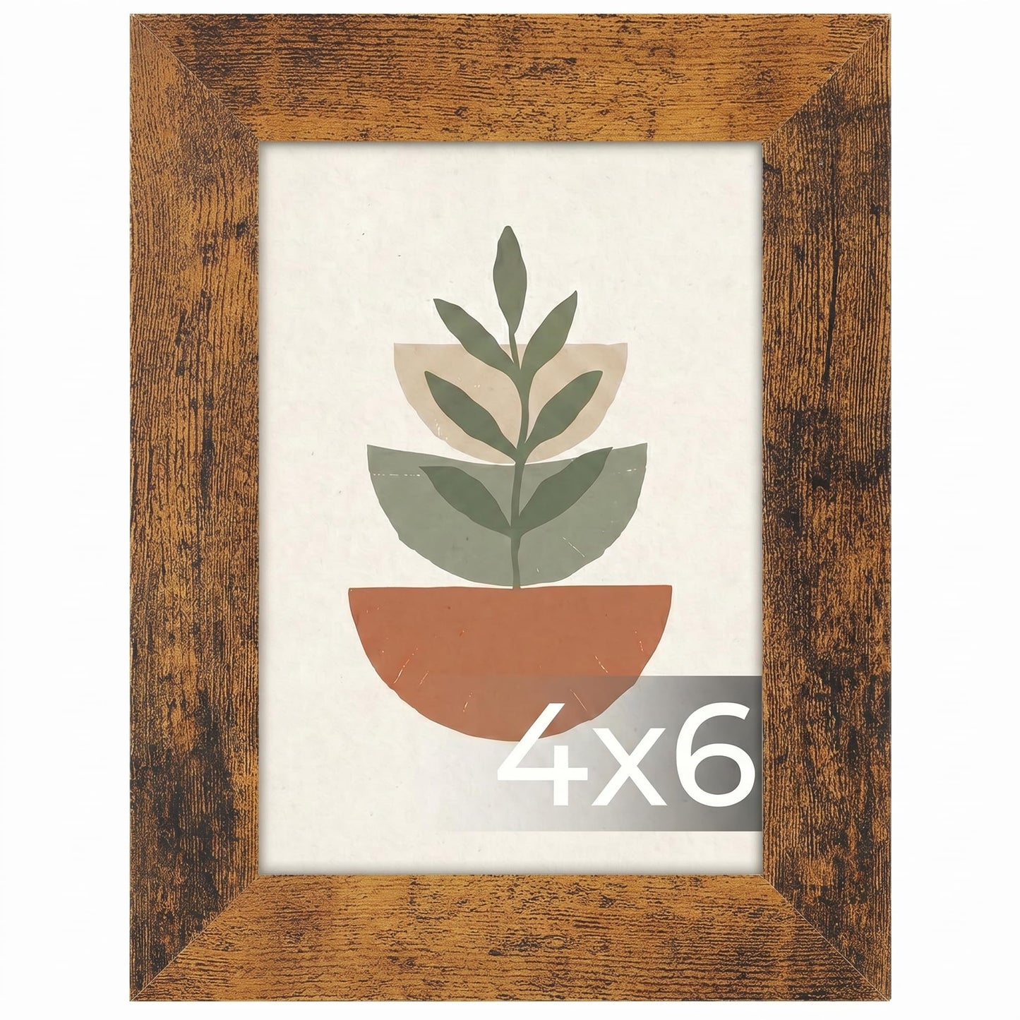 Giftgarden 4x6 Picture Frame Rustic Brown, Wide Wood Photo Frame with Shatter-Resistant Plexiglass, Vertical or Horizontal for Wall & Tabletop Display, 1 Pack