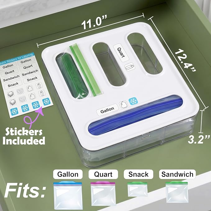 Knox Home & Health Bag Storage Organizer for Kitchen Drawer, Plastic Bag Container Holder, Baggie Dispenser for Gallon, Quart, Sandwich, Snack, Kitchen Organizers and Storage