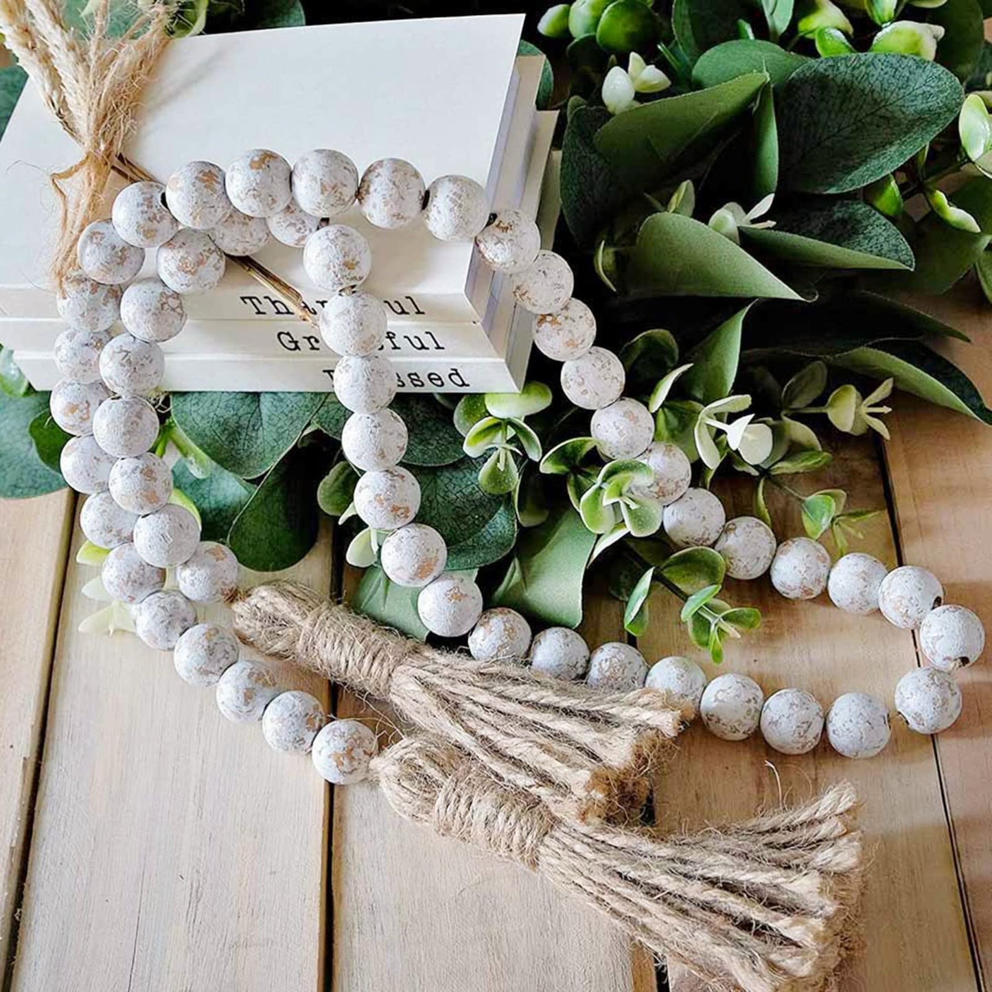 IMIKEYA Wooden Beads Garland: Farmhouse Wood Bead Garland with Tassels Boho Wall Hanging for Home Decor Tiered Tray Rustic Wood Prayer for Coffee Table Decor