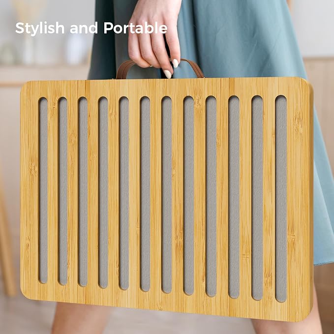 Wealone Stone Dish Drying Mat for Kitchen Counter, Fast Drying Diatomaceous Earth Stone Mat, Bamboo Foldable Case Design Pad Dish Rack, Water Absorbing Instant Dry Sink Rack for Dishes, Cups and More