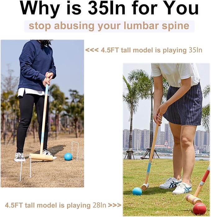 ApudArmis 35In Six Players Croquet Set with Deluxe Premiun Pine Wooden Mallets,Colored Ball,Wickets,Stakes - Lawn Backyard Game Set for Adults/Teens/Family (Large Carry Bag Including)