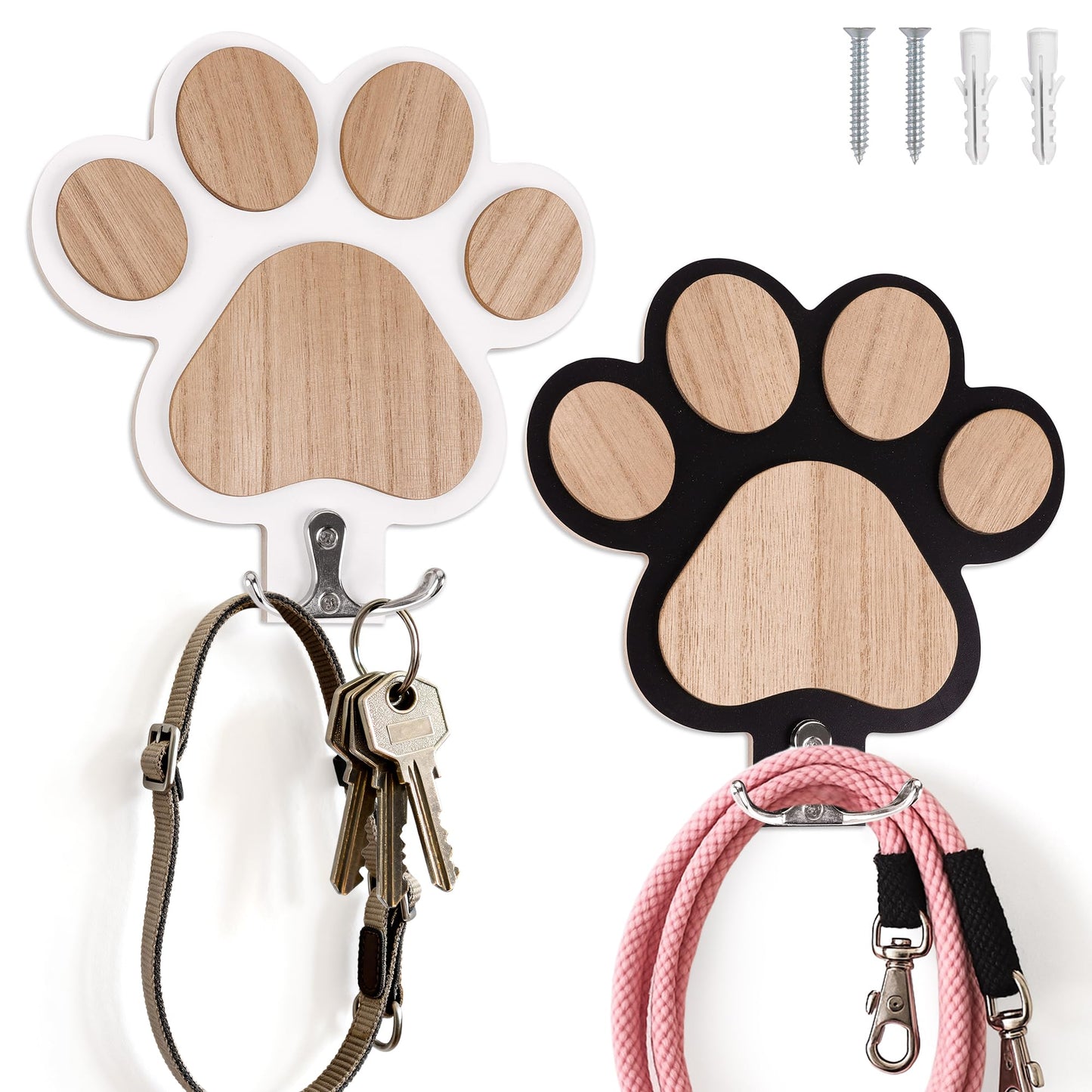 Pipigaty 2-Pack Dog Leash Holder for Wall By the Door, Paw-Shaped Leash Hooks for Wall Decorative Wall Hooks for Hanging Keychain, Coats & Towels, Gifts for Pet Lovers & Dog Owners