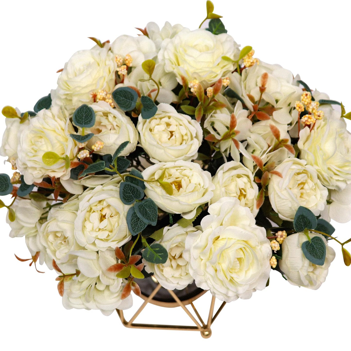 Faux Flowers with Vase, Silk Peony Bouquet Artificial Flowers in Vase, Fake Flowers Floral Arrangement for Home Decor Indoor, Table Centerpieces Flowers Decoration for Farmhouse (White Peony)