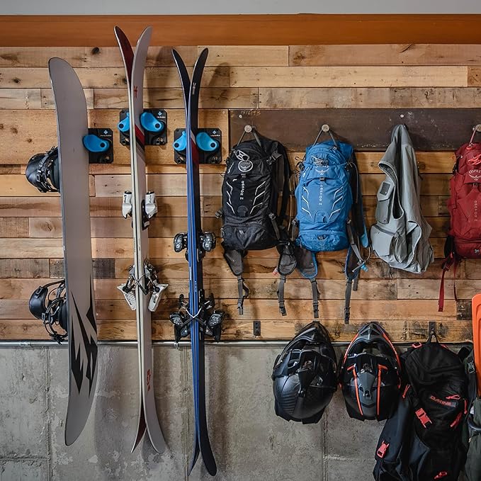 Ultimate Ski & Snowboard Wall Storage Rack - Fits any Ski or Snowboard - Save Your Rocker, Tips and Tails - Damage-free - 6x - Black