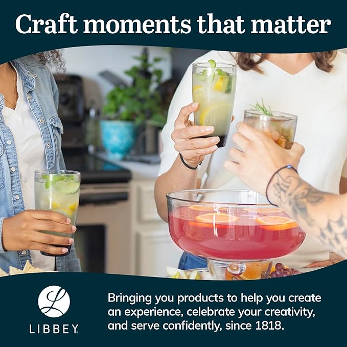 Libbey Classic Rocks and Tumbler Glass Cups Set, Elegant Mixed Drink Glasses Set with Modern Clean Lines, Dishwasher Safe Drinkware Set of 16