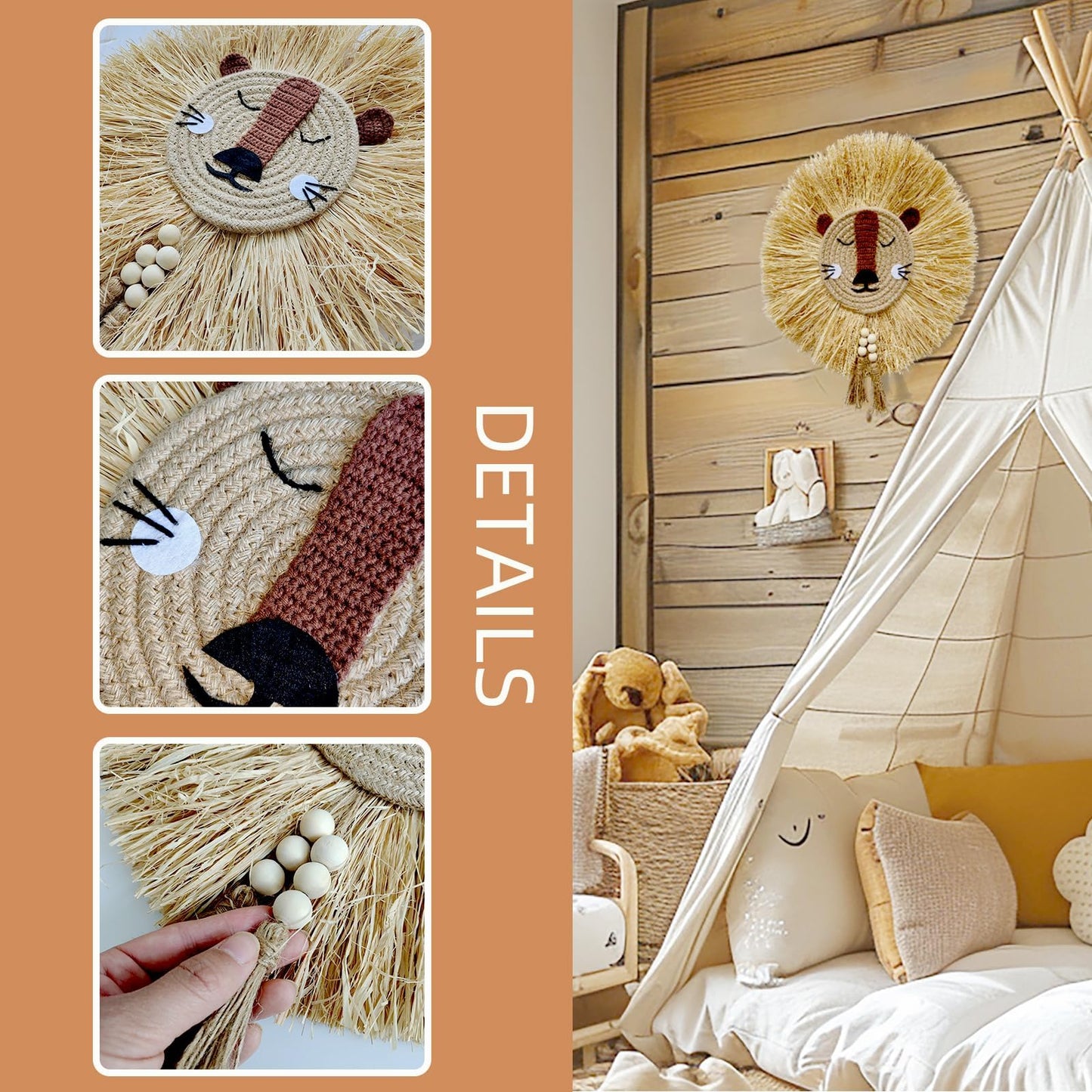 YarnieJiajia Boho Handmade Lion Head Nursery Wall Decor Safari Jungle Theme Wall Hanging Art For Baby Girl Boy Bedroom