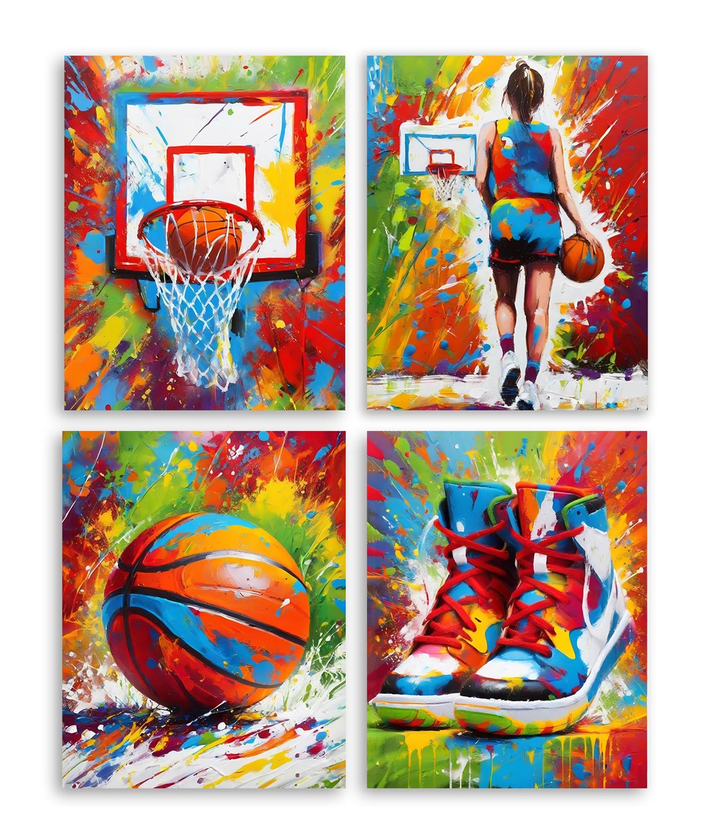 Frimeeme Basketball Wall Art Prints Posters,Basketball Posters For Girl Bedroom,Graffiti Wall Art for Girls Bedroom Print - 4pcs 8x10in Unframed