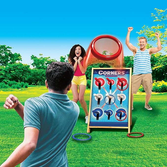Corners Championship: Ring Toss Reinvented - Yard & Party Game, Wooden Peg Board, Competition Scoring Game, Indoor & Outdoor, Family & Friends Ages 6+
