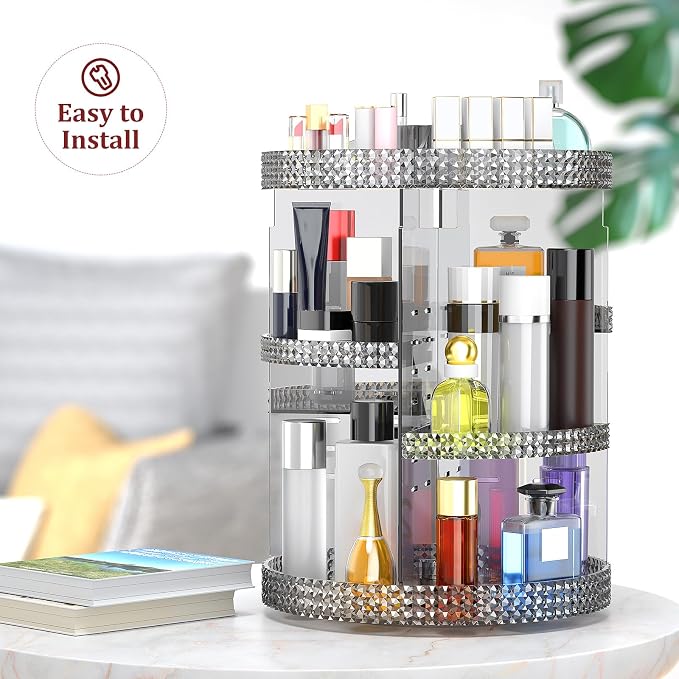 Awenia Makeup Organizer 360-Degree Rotating, Adjustable Makeup Storage, 7 Layers Large Capacity Cosmetic Storage Unit, Fits Different Types of Cosmetics and Accessories, Plus Size(Gray)