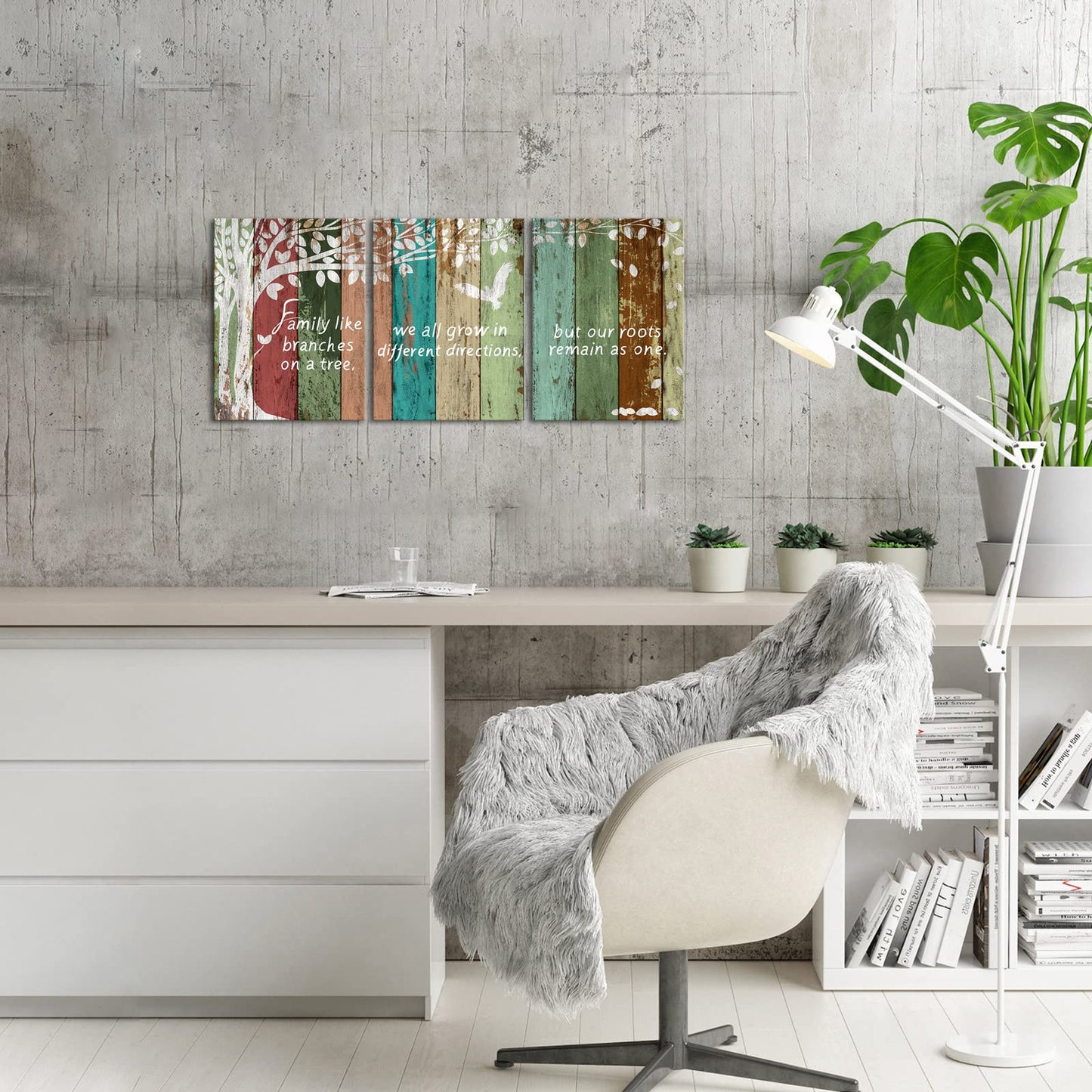 Welmeco Sweet Home Canvas Wall Art Family Like Branches on A Tree Quote Poster Prints Rustic Wooden Background Textured Picture Prints Decoration Gallery Wrapped Ready to Hang for Modern Living Room