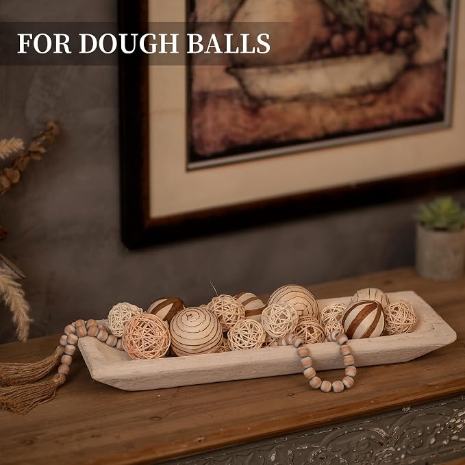 Hanobe Decorative Wood Dough Bowl: Large Long Wooden Bowl for Entry Way Table Home Decor - Coffee Table Decor for Living Room - Dining Table Centerpiece Decor