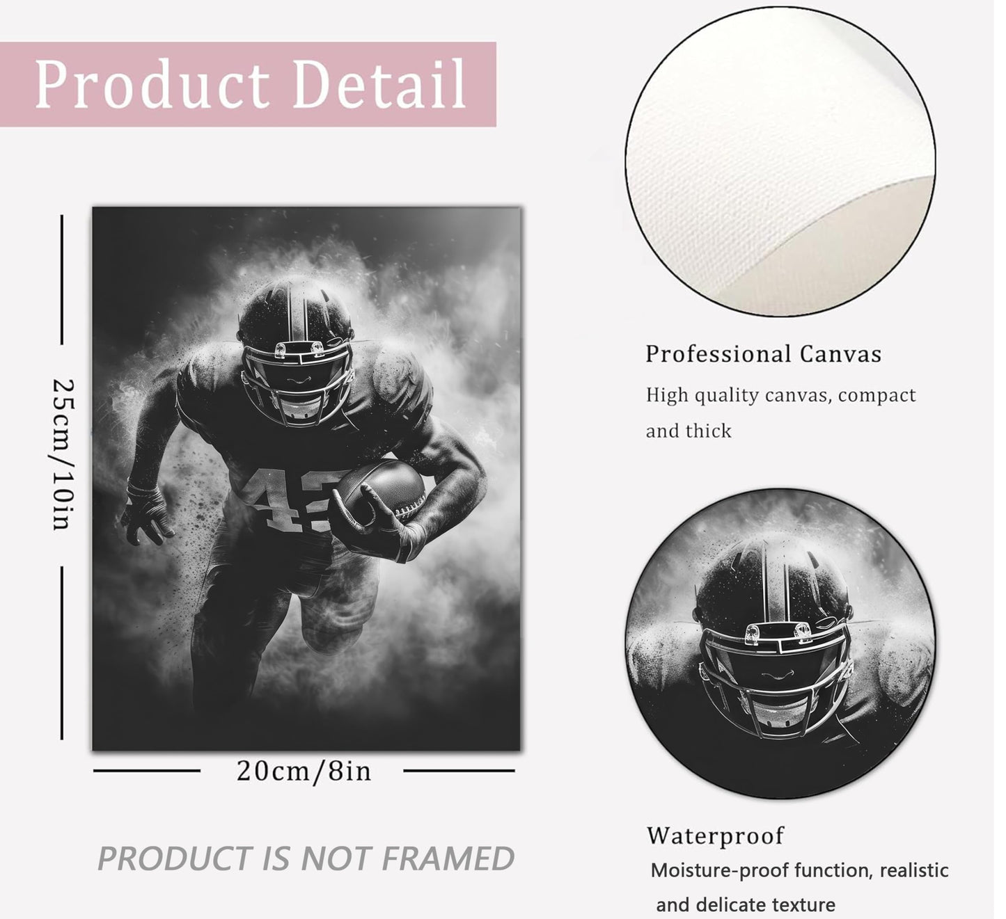 6Pcs Football Canvas Wall Art Rugby Field Stadium Sports Theme Picture Wall Decor Black White American Football Gaming Posters Painting Prints Artwork for Kids Boys Room Locker Room Dorm Living Room