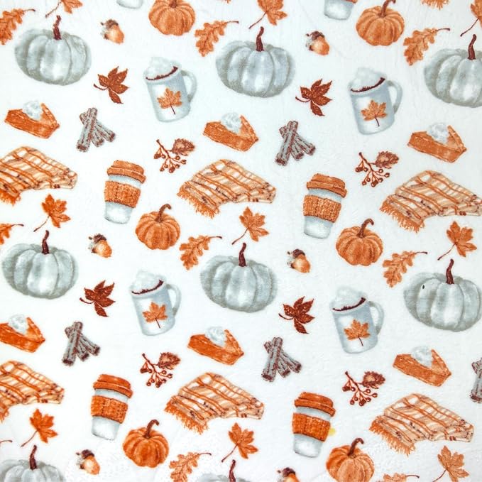 Fall Throw Blanket Soft Fleece: Pumpkin Spice and Everything Nice with Books Wraps Coffees Lattes Pumpkins Pies Oversized 70" inches x 50" inches