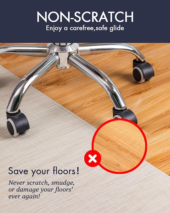 Baroyal Office Chair Mat for Hardwood Floor Under Desk Computer Rolling Chair Mat for Wood/Tile Floor Non-Slip Heavy Duty Desk Rug PVC Plastic Hard Floor Protector 48" x 60" (Parchment)