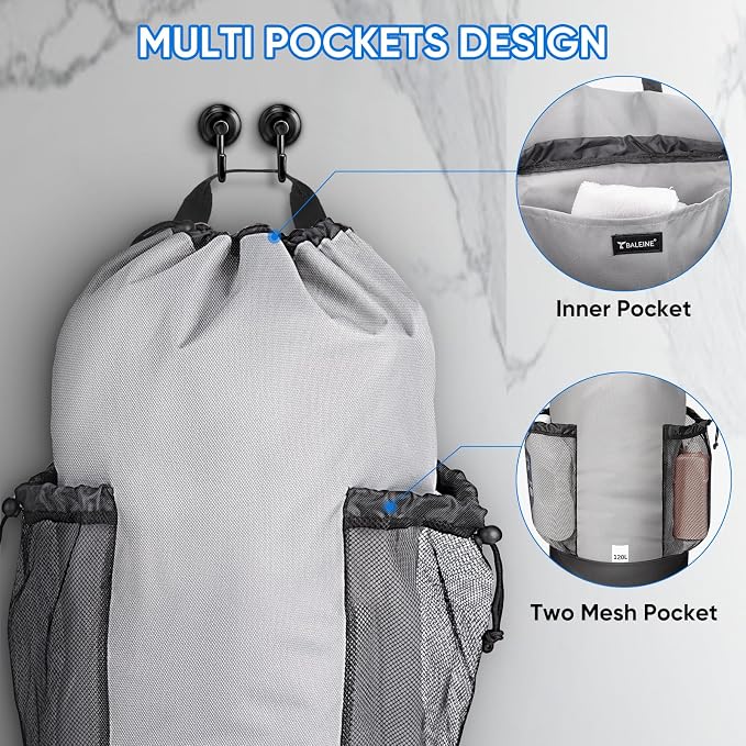 BALEINE 2PK 150L Laundry Bag Backpack, 900D Oxford Fabric Large Travel Laundry Bags with Shoulder Straps and 2 Mesh Pockets for College Dorm, Apartment, Laundromat (Gray, 150L)