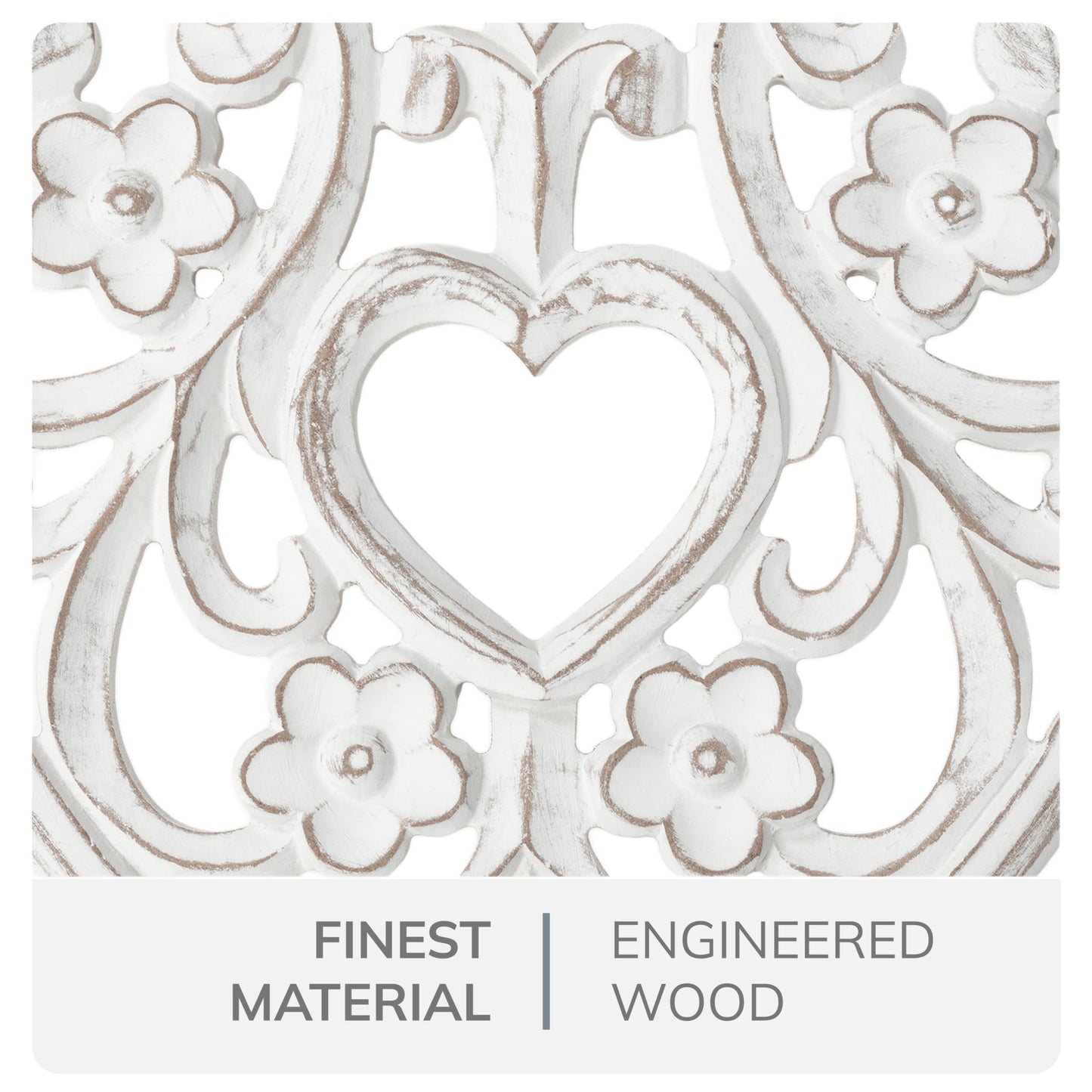 JFY Designs Wall Medallion - Wooden Wall Decor, Hand Carved & Embossed Decorative Wall Sculpture, Boho Farmhouse Wall Art, Perfect for Home, Office or any Living Space - Heart
