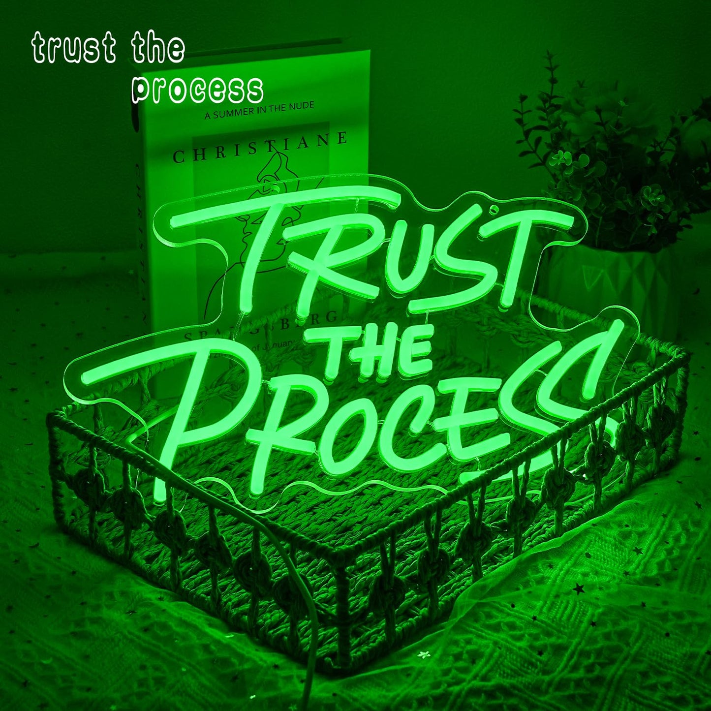 LLNEOX Trust The Process Neon Sign for Wall Decor Green Neon Light Gym LED Sign Dimmable Motivation LED Light Letter Lighting for Bedroom Bar Classroom Gym Office Art Inspirational Alphabet