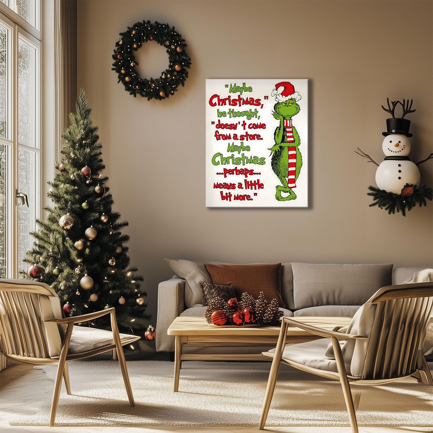 Christmas Canvas Wall Art Decor - “Maybe Christmas Means a Little Bit More” Holiday Quote Decor - 16x20 inch Whimsical Festive Wall Decoration for Room or Office - Premium Quality Canvas Print