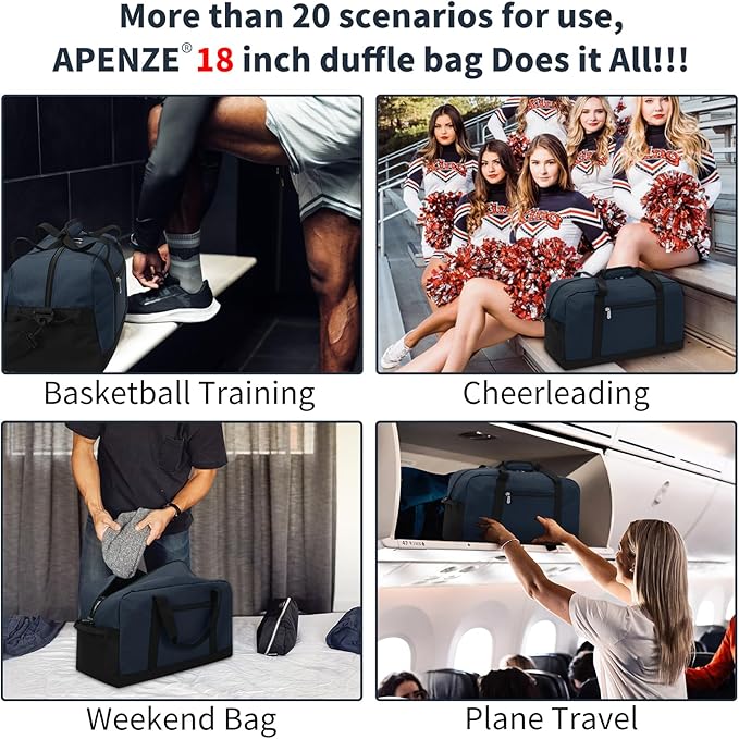 Small Gym Bag 18 inch Carry On Duffel Bag for Weekender Travel - Navy Blue