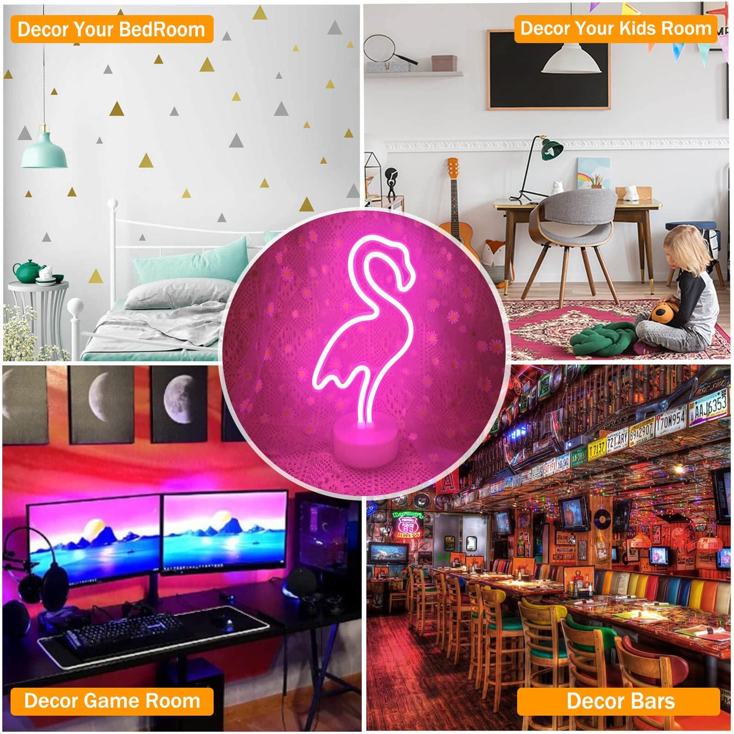 VIFULIN Neon Flamingo Light - Pink Flamingo Gifts for Kids, Girls & Women - USB/Battery Powered LED Night Light