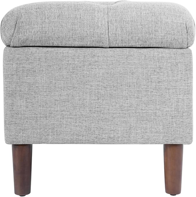 Homepop Home Decor | Tufted Ainsley Button Storage Ottoman Bench with Hinged Lid | Ottoman Bench with Storage for Living Room & Bedroom,Gray Woven