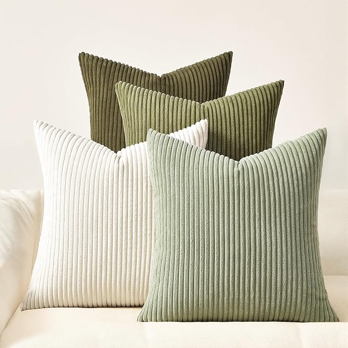 Topfinel 20x20 Pillow Covers Set of 4 Mordern Nordic Green White Throw Pillow Cover Soft Corduroy Cushion Cases Spring Home Decor for Couch Bed Sofa Living Room Forest Green