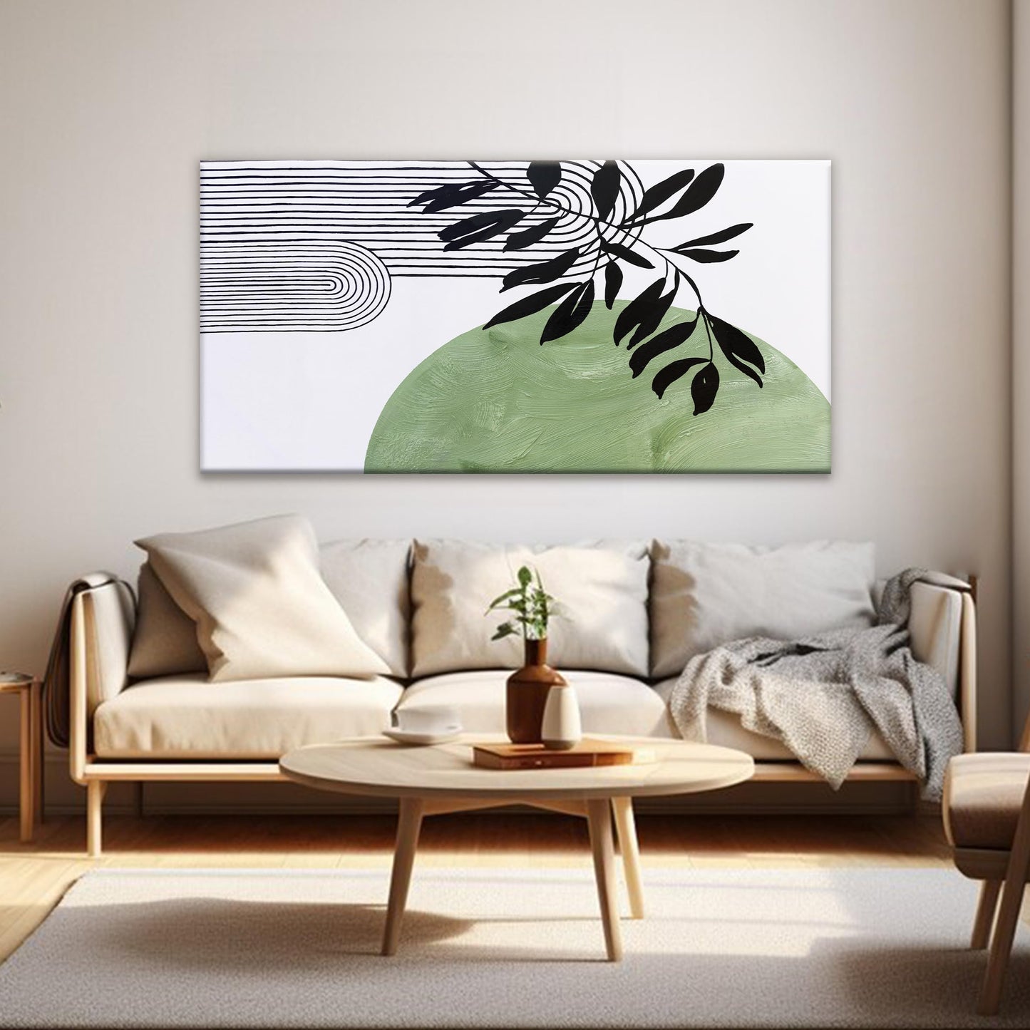 TAIJXAGSG Canvas Art Wall Decor Boho Green Wall Art For Living Room Modern Century Canvas Prints Paintings Pictures Botanical Bohemain Wall Art For Hotel Home Wall Artwork 24x48 Inch