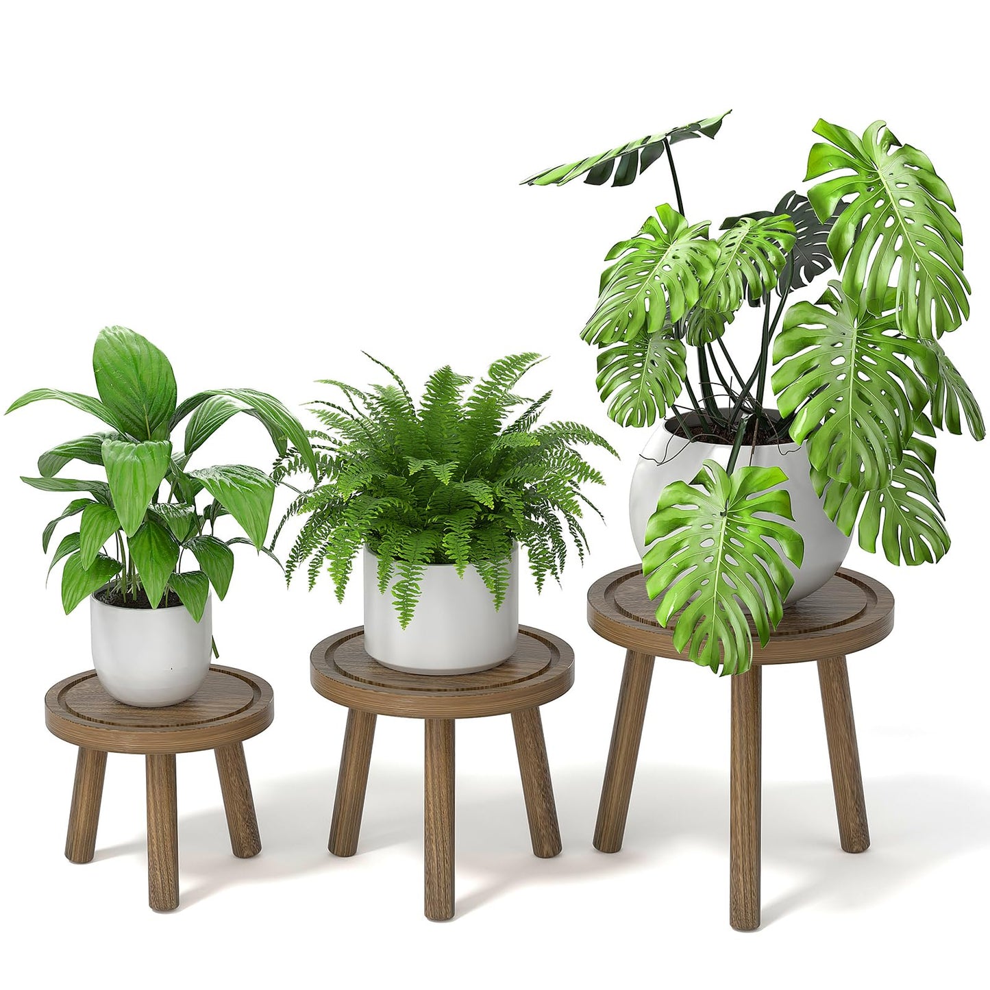 Vecxoty 3-Pack Wood Plant Stands Indoor, Single Plant Stand for 6-12 Inch Pots, Mid-Century Modern Plant Stool, Tall Plant Stand for Large Plants for Living Room, Balcony, Office (Dark Gray)