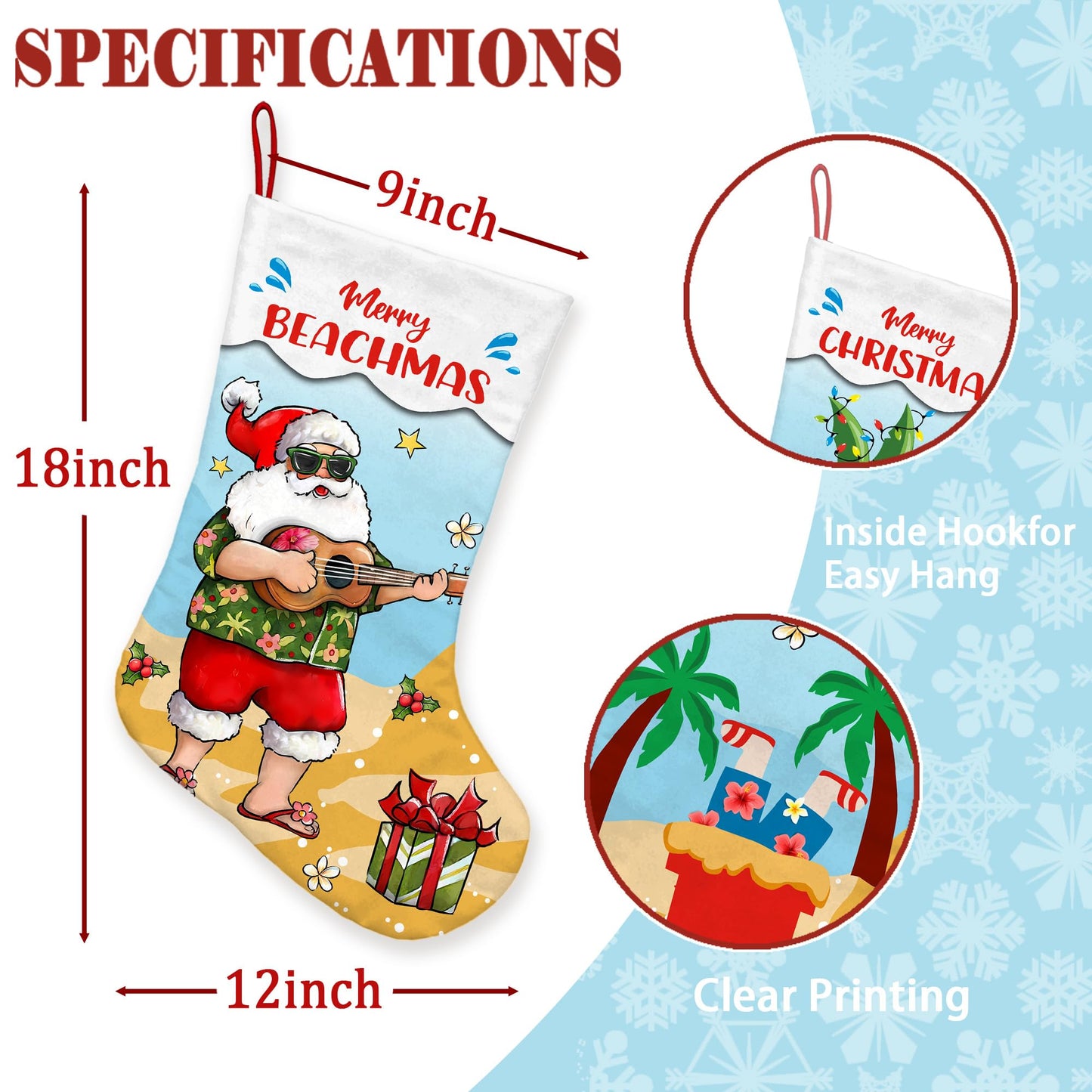 Yarcooly 4 Pack Coastal Christmas Stockings mele Kalikimaka Large Xmas Stocking kit Winter Seasonal Bag Tree Fireplace Decor Beach Christmas Stockings for Home Party Decorations