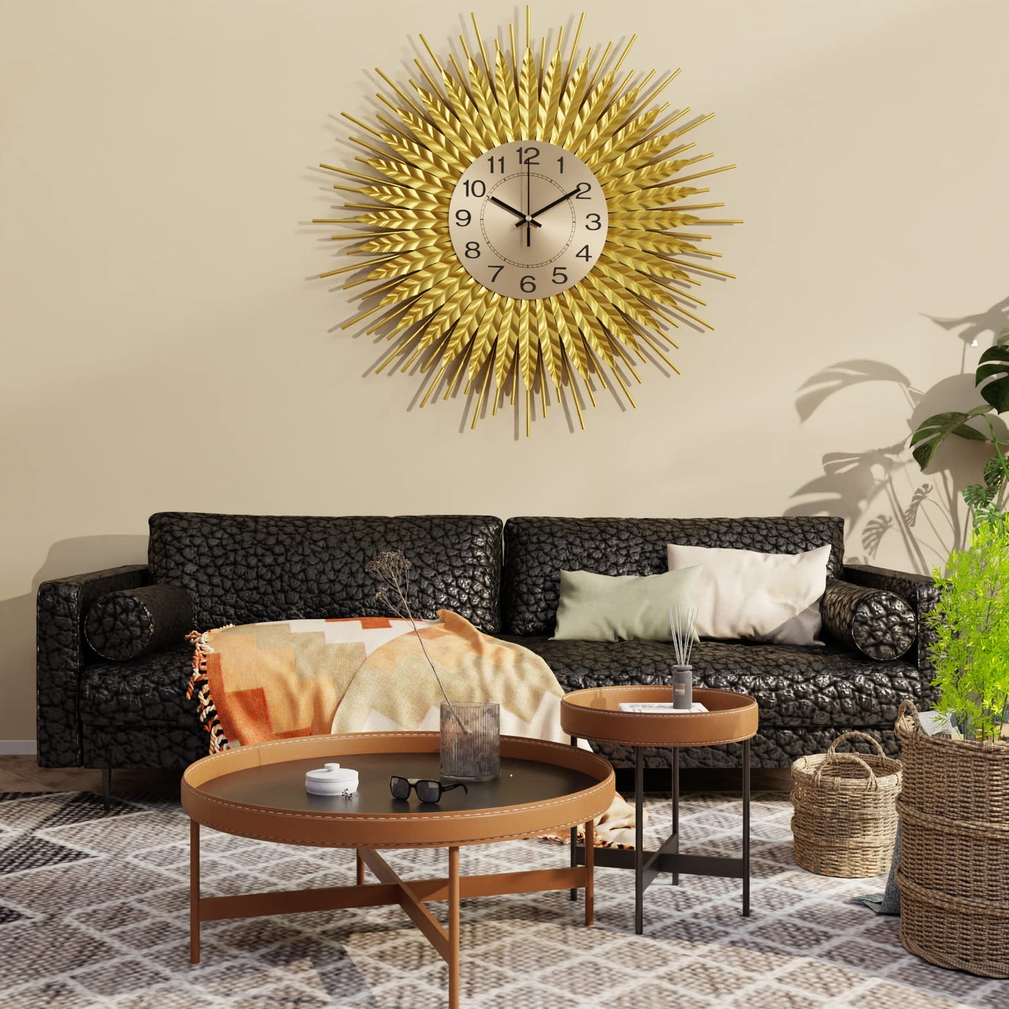 DAYDAYART Modern Large Wall Clock Decorative Metal Mid Century Wall Clocks, Gold Big Silent Non-Ticking Clock, Modern Handmade Home Art Decor for Living Room, Bedroom, Dining Room, 24 Inch