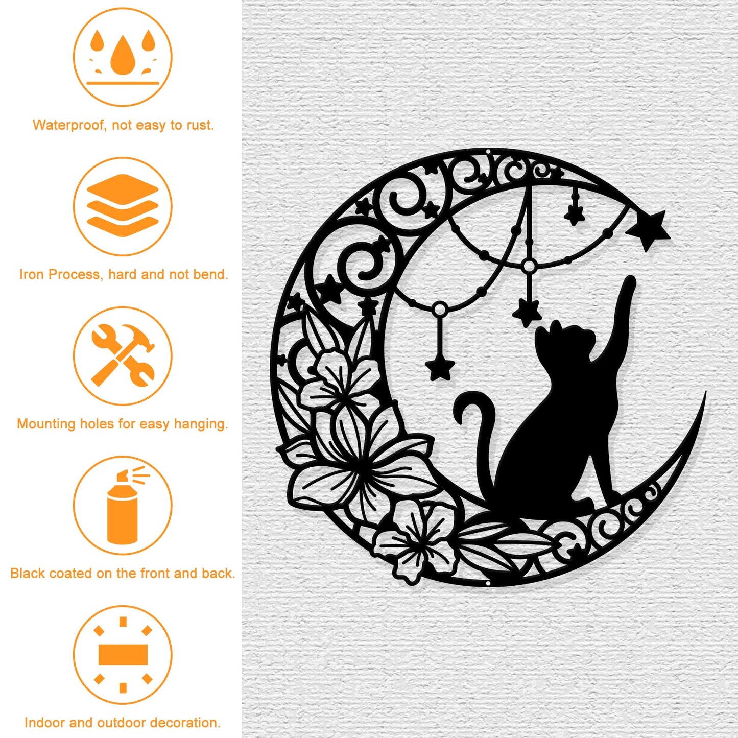 NBEADS Cat Metal Wall Art Decor, 11.8" Moon and Cat Black Wall Hanging Decor Silhouette Wall Art for Home Bedroom Living Room Bathroom Kitchen Office Garden Hotel Wall Decoration