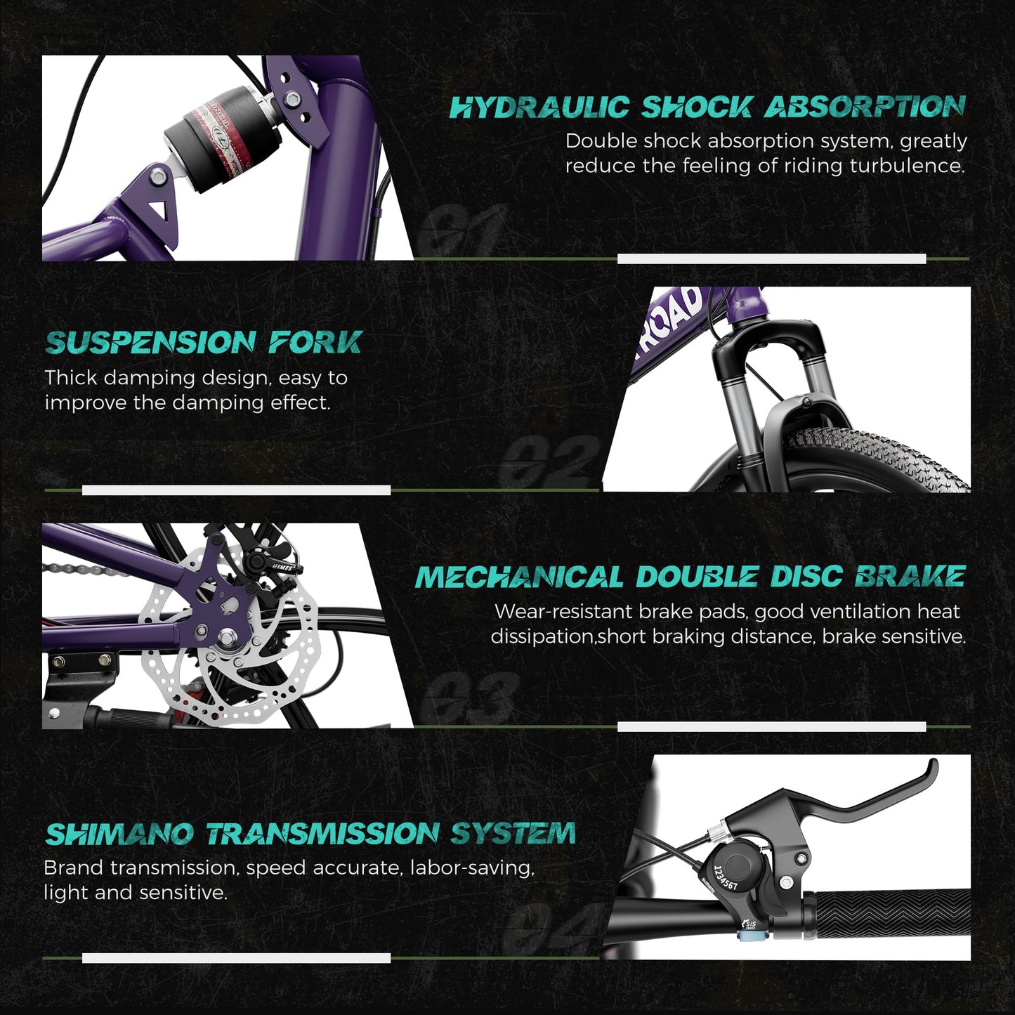 MarKnig 26 Inch Adult Folding Bikes/Mountain Bikes, 21 Speeds Mountain Bicycles with Full Suspension, Dual Disc Brake, High Carbon Steel Frame, Foldable Bike for Men/Women/Teen, HM-Purple